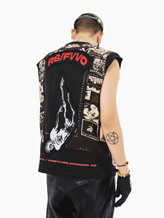 ROCKSTA X F.V.V.O联名系列2.0夏秋季印花宽松垫肩无袖坎肩背心