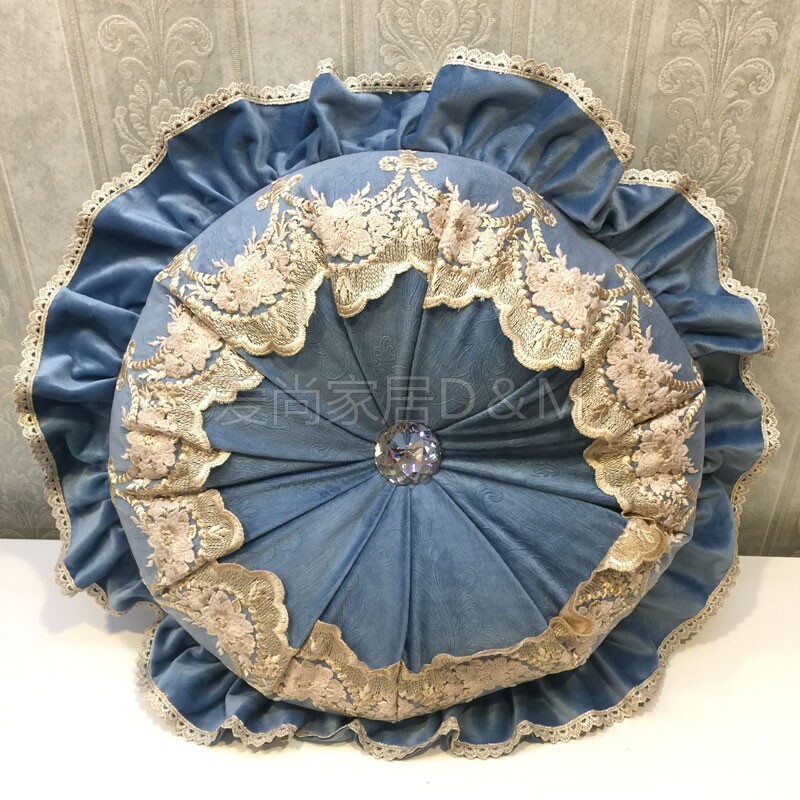 爱丽妃圆枕欧式靠垫沙发美式圆靠枕布艺蕾丝床靠枕卧室圆形枕飘窗