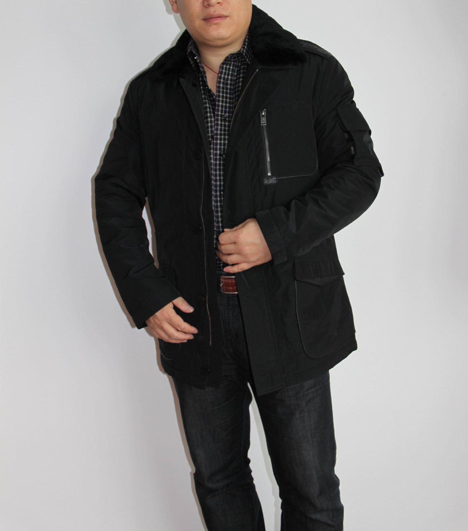 3折江浙沪包邮法国铁狮丹顿商务薄棉毛领棉衣