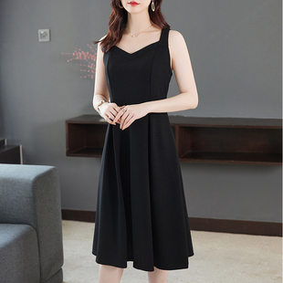大码女装2026夏季新款黑色吊带连衣裙显瘦无袖打底裙中长款a字裙