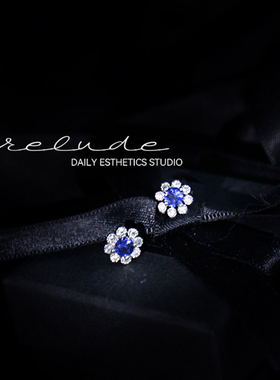 Prelude法式复古蓝宝石雏菊可爱简约小耳钉轻奢高级感白领耳夹