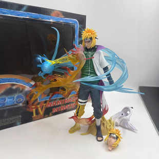 动漫火影忍者手办GEM共鸣波风水门发光双头雕摆件手办