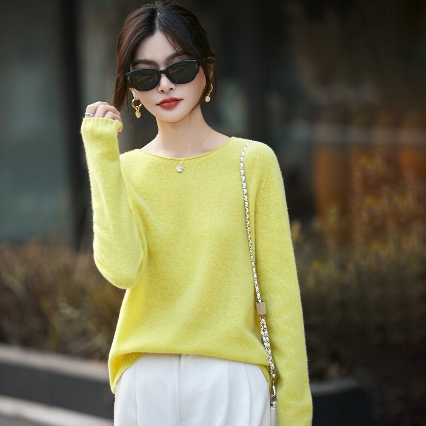 慵懒风一线成衣圆领毛衣女宽松针织衫女薄款简约宽松打底小衫上衣