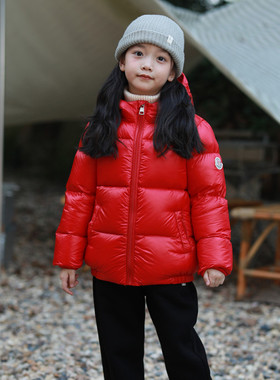 蒙口炜羽绒服加厚潮女保暖红色女童外套新款黑色儿童男童宝宝男短