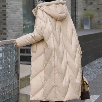 宽松冬中长款连帽羽绒服女200斤