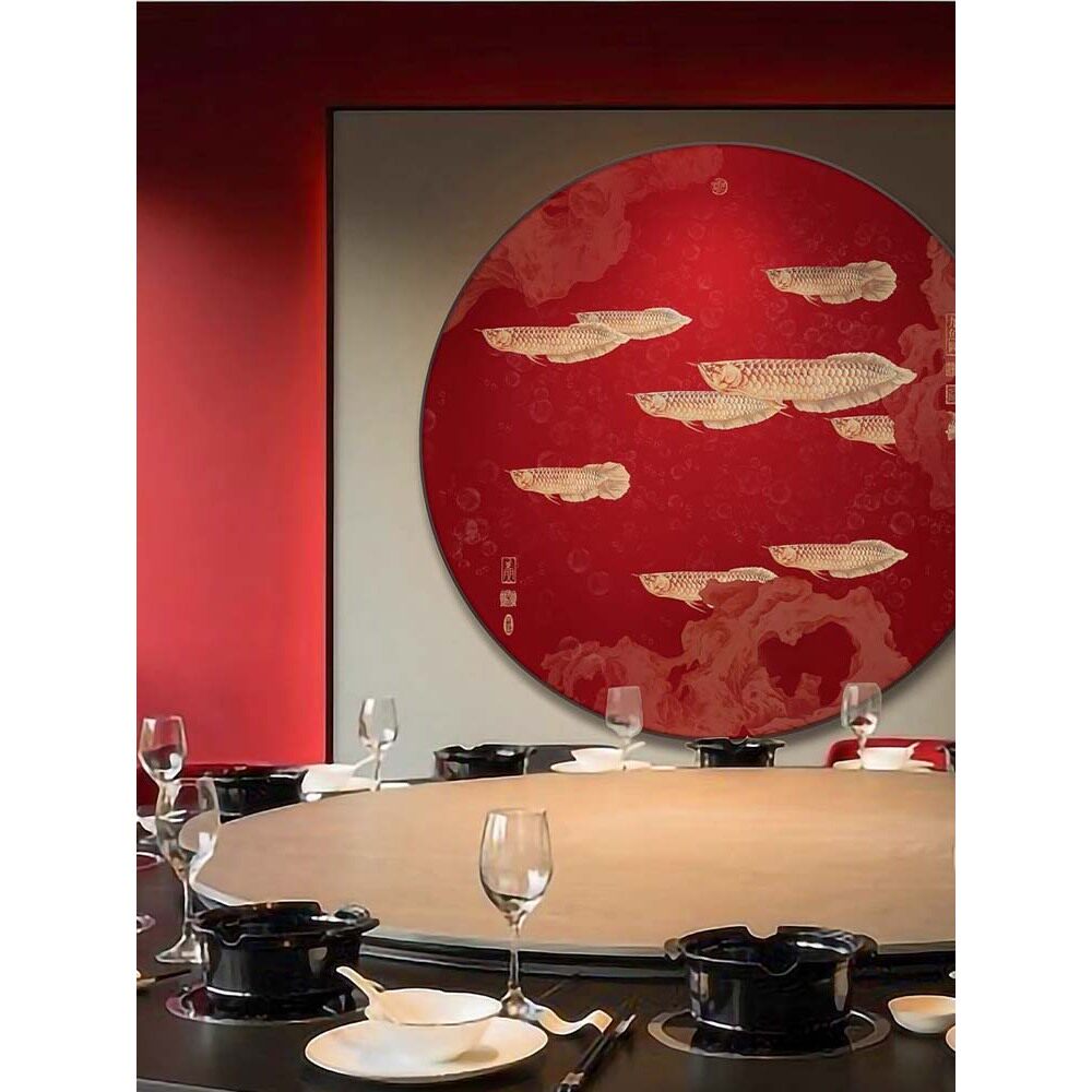 新中式九鱼图寓意好圆高端餐厅装饰画客厅玄关画茶室中国风挂画