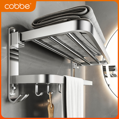 卡贝毛巾架304不锈钢浴室置物架卫生间免打孔浴巾架卫浴五金挂件