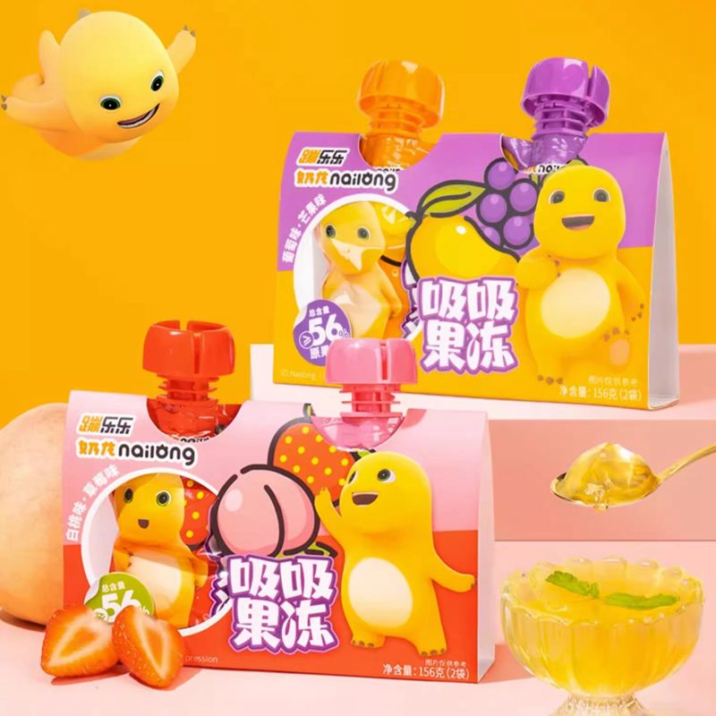 4盒起包邮 奶龙蹦乐乐吸吸果冻白桃草莓葡萄芒果味果汁型果冻零食