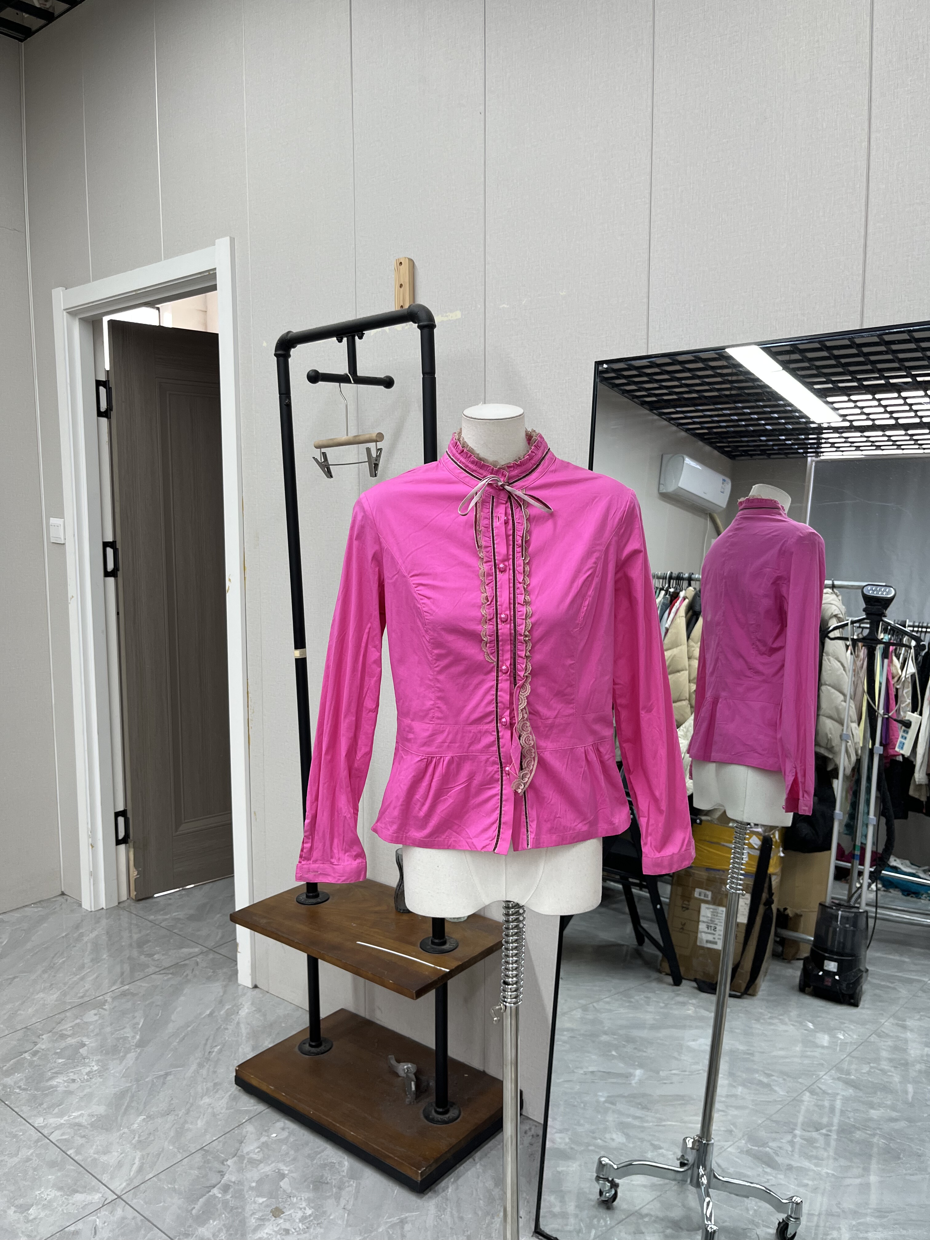 花边蕾丝领高领衬衫百搭复古修身百搭甜美春秋款