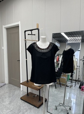 复古黑色夏季新款T恤宽松女装纯色时尚百搭薄款圆领上衣