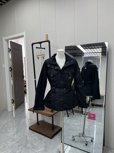 黑色棉服秋冬款腰带设计显瘦潮酷机车服高级复古保暖
