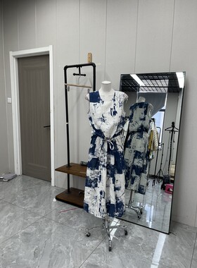 夏季新款亚麻棉墨画连衣裙无袖高级感收腰文艺风长裙