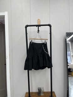 黑色系蓬蓬裙甜美百搭珍珠链条装 饰温柔气质休闲可爱款