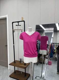 女夏季 款 短袖 显瘦气质百搭打底衫 上衣修身 V领针织衫