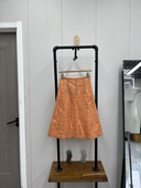 复古橙色格子刺绣半身裙洋气柔软文艺百搭淑女韩系