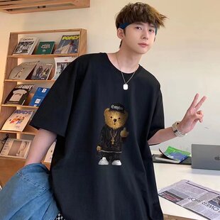 ins超火欧美小熊t恤短袖宽松女韩版网红同款衣服潮牌bf港风半袖