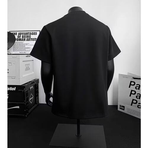 美式正肩t恤男款夏季新款小领口解构cleanfit短袖拼接大码半截袖