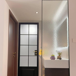 超白水波纹超薄边框卫生间简约隔断艺术屏风磨砂玻璃客厅钢化定制