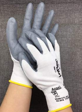 正品安思尔Ansell11-800掌部涂层防油丁晴手套HyFlex发泡防滑手套