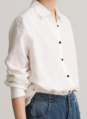 2025春秋新款28支精梳麻长袖衬衫休闲百搭文艺衬衣女轻薄小衫上衣
