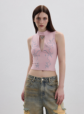 AE30 Saint 刺绣双层胸前镂空新中式背心修身上衣 2025SS