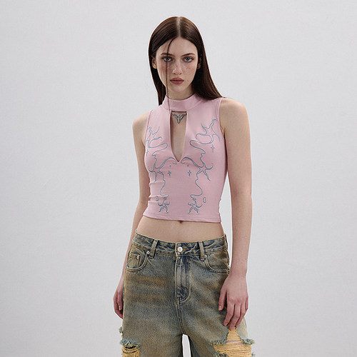 AE30 Saint 刺绣双层胸前镂空新中式背心修身上衣 2025SS