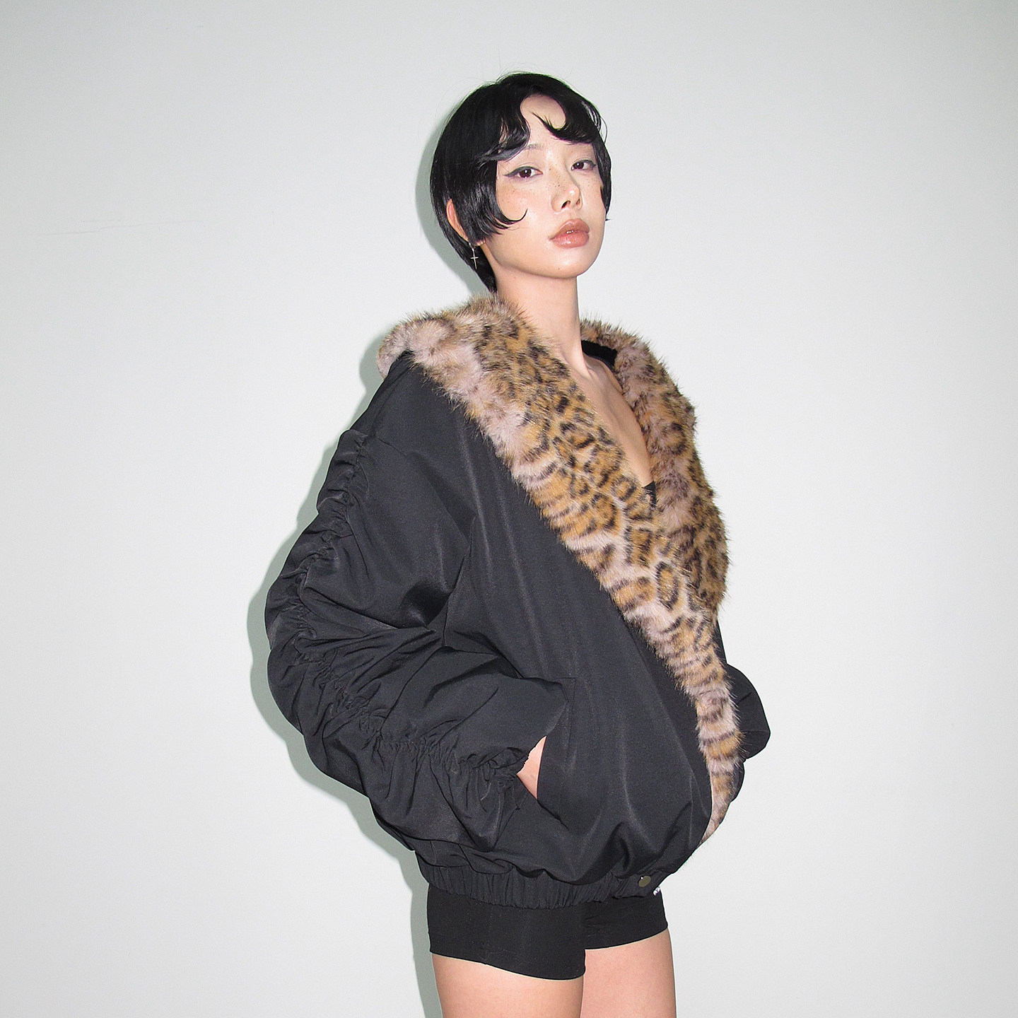 AE30 Saint 豹纹毛毛拼接保暖抗寒座山雕 滩羊毛褶皱派克服外套