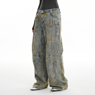 多色显瘦阔腿脏脏长裤 做旧洗水宽松牛仔裤 2024AW Saint AE30