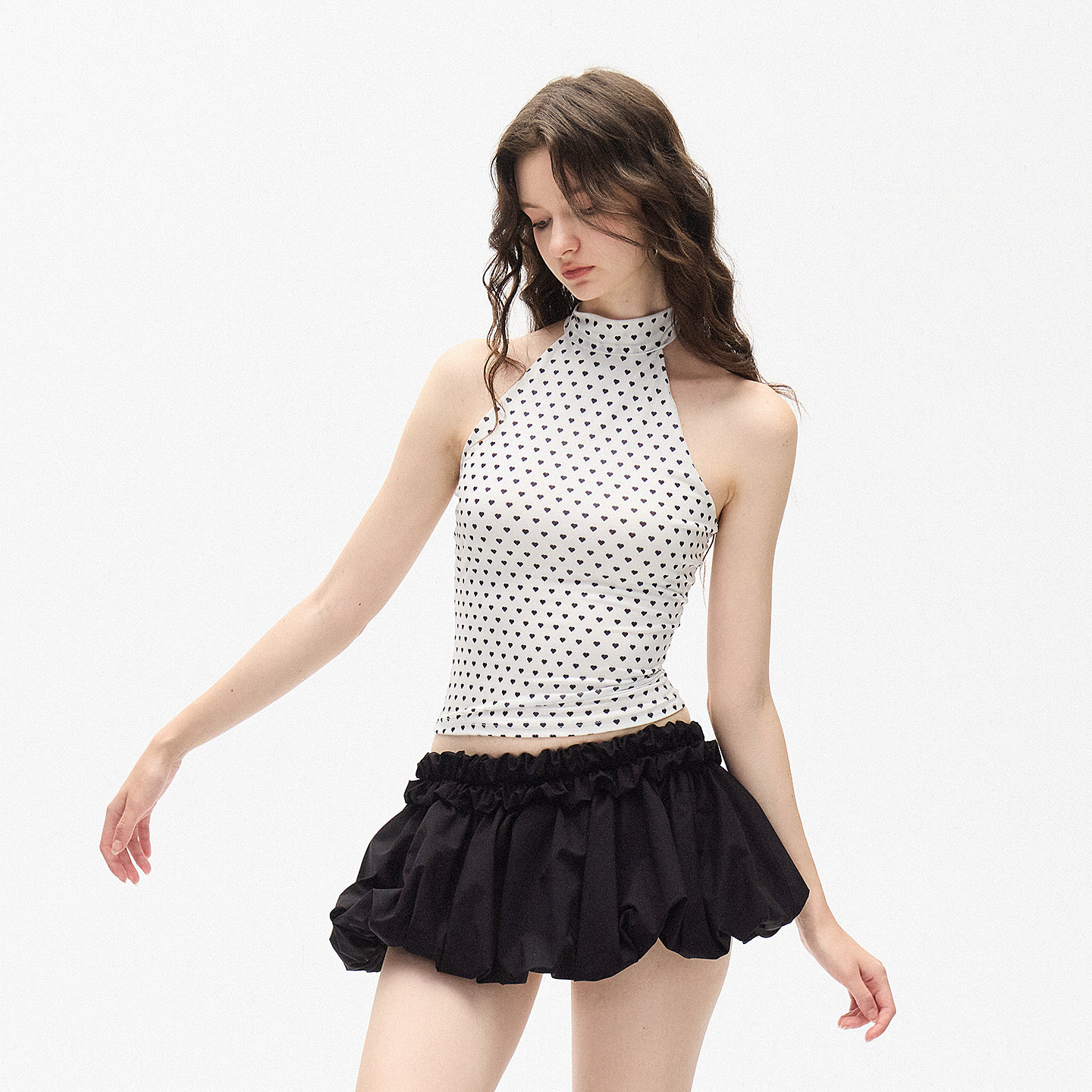 AE30 SAINT 爱心波点小高领背心 法式修身绑带挂脖上衣