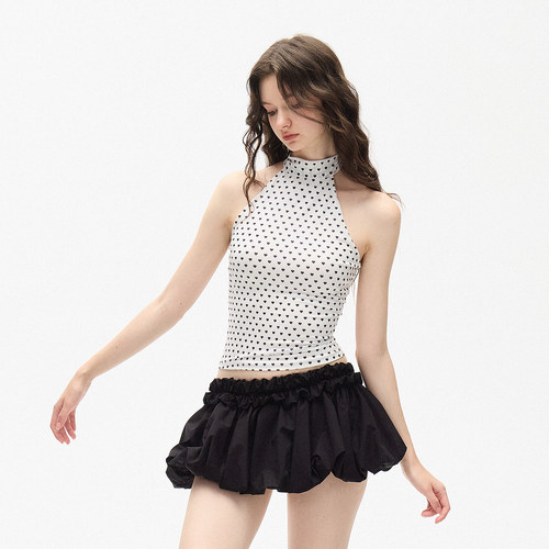 AE30 SAINT 爱心波点小高领背心 法式修身绑带挂脖上衣