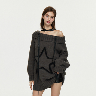 丝带高领宽松毛衣 多种穿法一字肩针织衫 2024AW Saint AE30