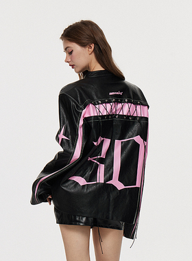 AE30 Saint 黑粉撞色拼接系带皮衣 运动球衣外套 2024AW