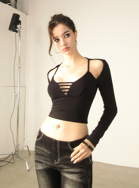 AE30 Saint 解构创意吊带T恤 短款修身露肩上衣