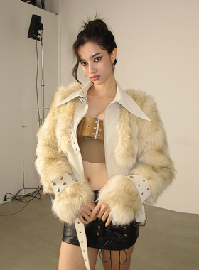 AE30 Saint 拼接毛毛皮衣重工保暖夹棉短款外套上衣女冬