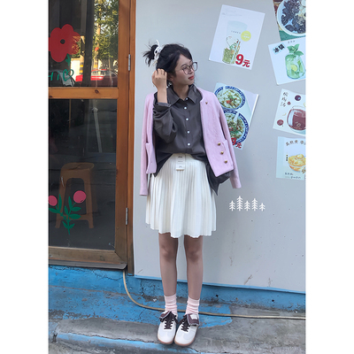 纯色高腰百褶针织半身裙