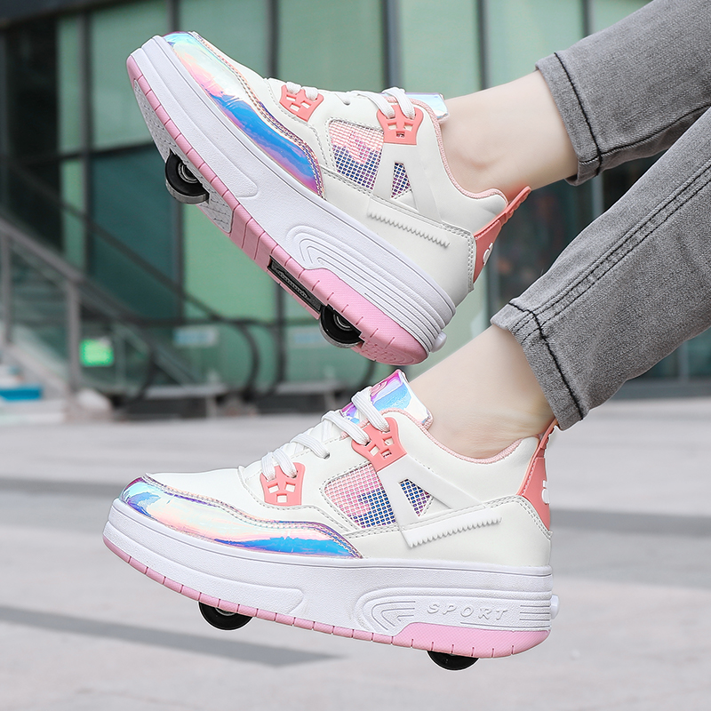 新款双轮暴走鞋可走可滑平衡轮子鞋送工具男女成人儿童学生鞋