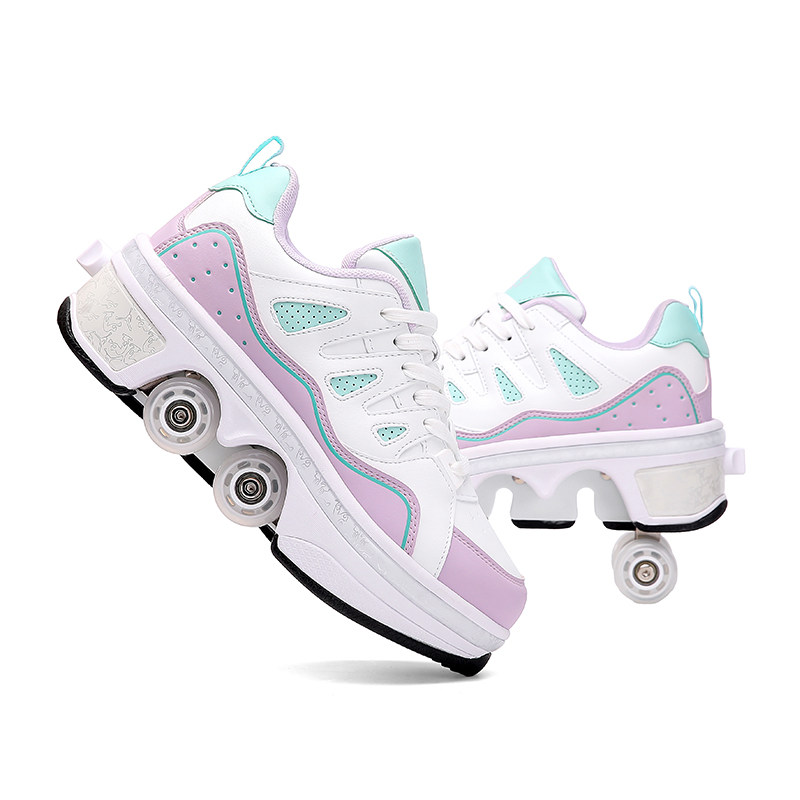 跨境四轮暴走鞋男女成人成年轮滑鞋可走路刹车隐形学生儿童变形