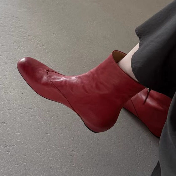 复古风~手工真个以头层牛皮红色短靴女单靴低跟内增高圆头百搭女,女鞋,时装靴,淘宝优惠券,粉丝福利购,淘宝优惠卷
