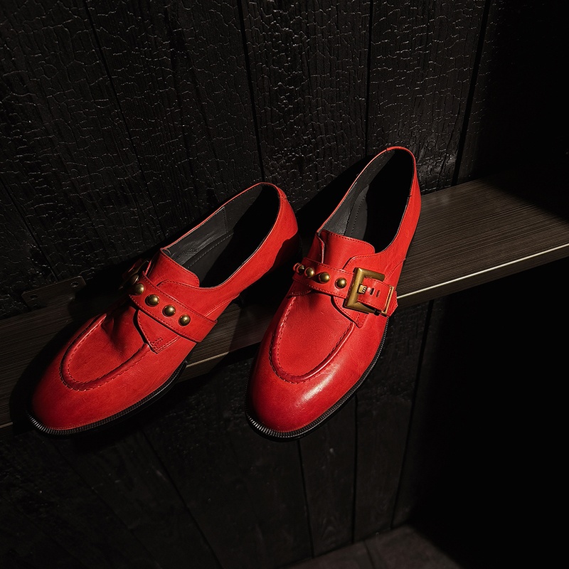 复古英伦风真皮乐福鞋女一脚蹬金属扣平底百搭小皮鞋单鞋深口个性