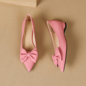 韩版 浅口淑女40码 小香风真皮羊皮单鞋 女尖头蝴蝶结低跟平底低帮鞋