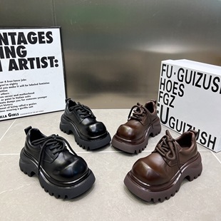 欧货2025新款真皮厚底松糕乐福鞋女小个子增高英伦风小皮鞋单鞋女