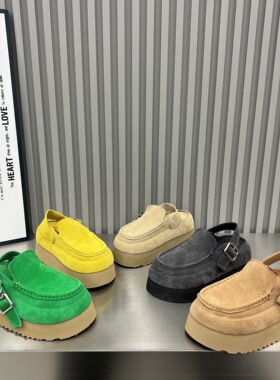 2026春季新款休闲风黄色反绒皮厚底松糕鞋女百搭时尚内增高勃肯鞋