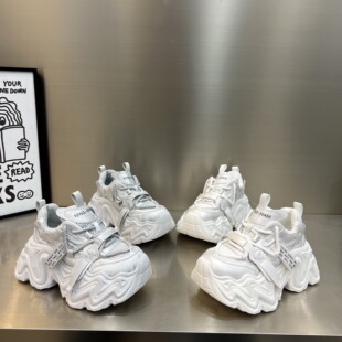 7cm增高单鞋 女真皮网面透气百搭系带休闲鞋 女 厚底老爹鞋 2026新款