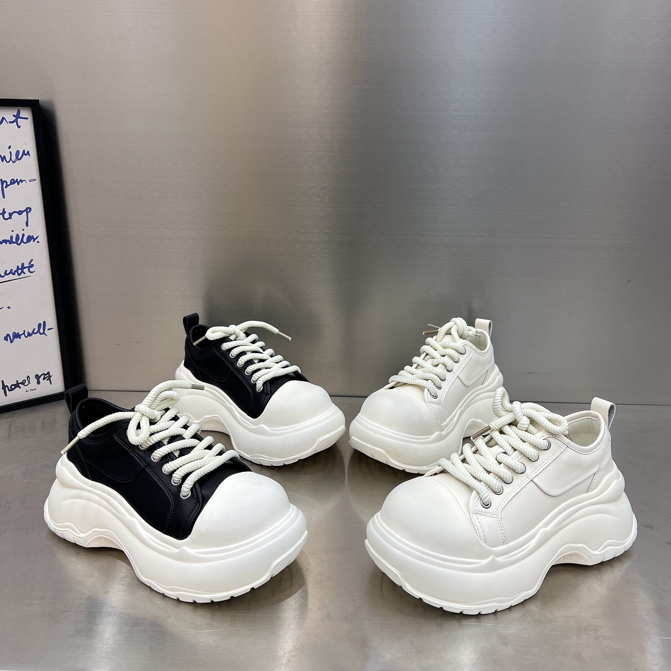 真皮厚底大头休闲鞋女2026新款贝壳头系带低帮单鞋6cm增高小白鞋