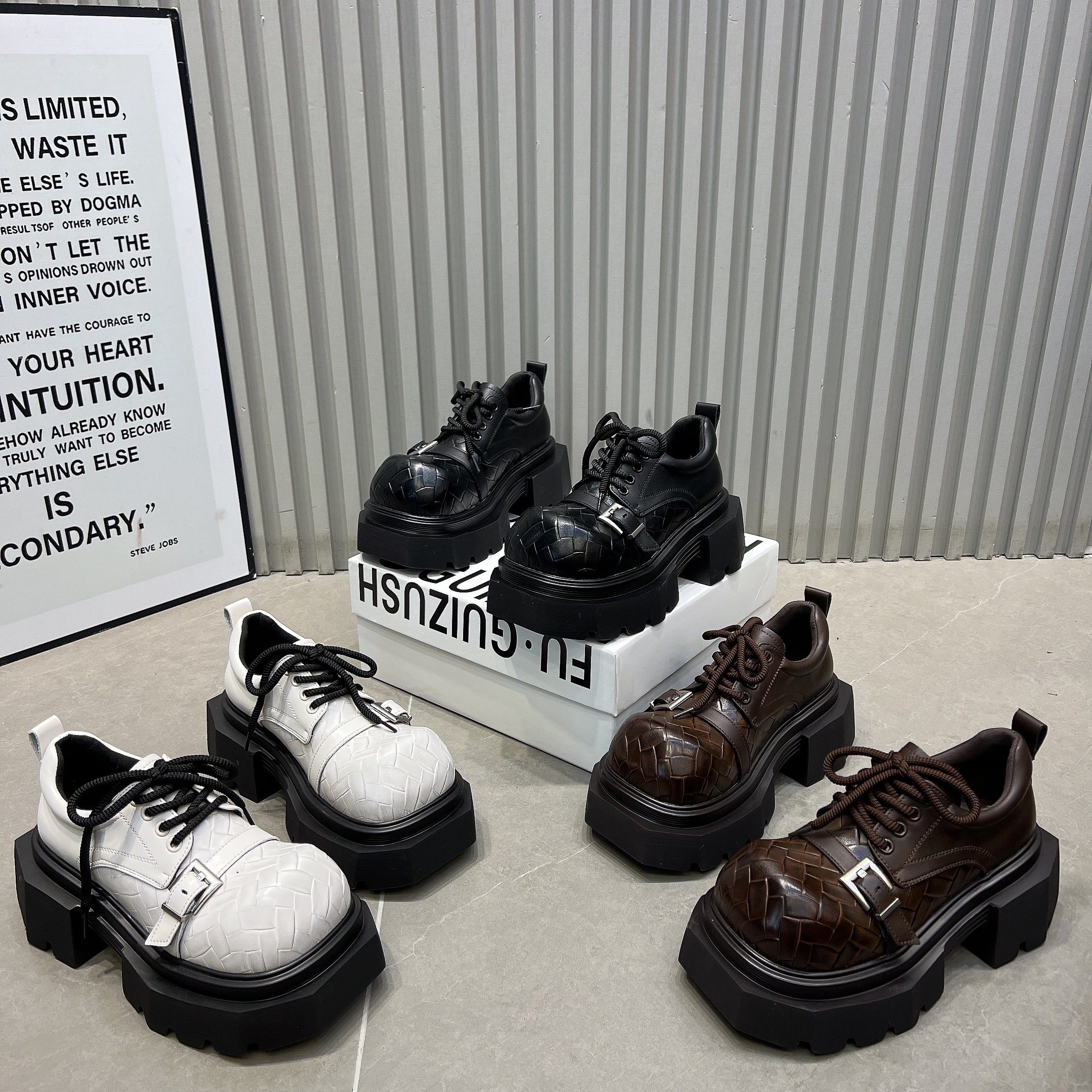 编织皮大头做旧德比鞋女2025新款厚底7cm系带小皮鞋低帮乐福鞋女