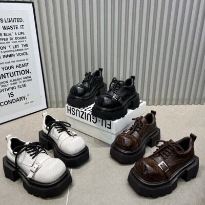 编织皮大头做旧德比鞋女2025新款厚底7cm系带小皮鞋低帮乐福鞋女