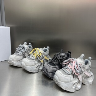 运动休闲鞋 7cm厚底松糕系带单鞋 女 女2026新款 做旧网面透气老爹鞋