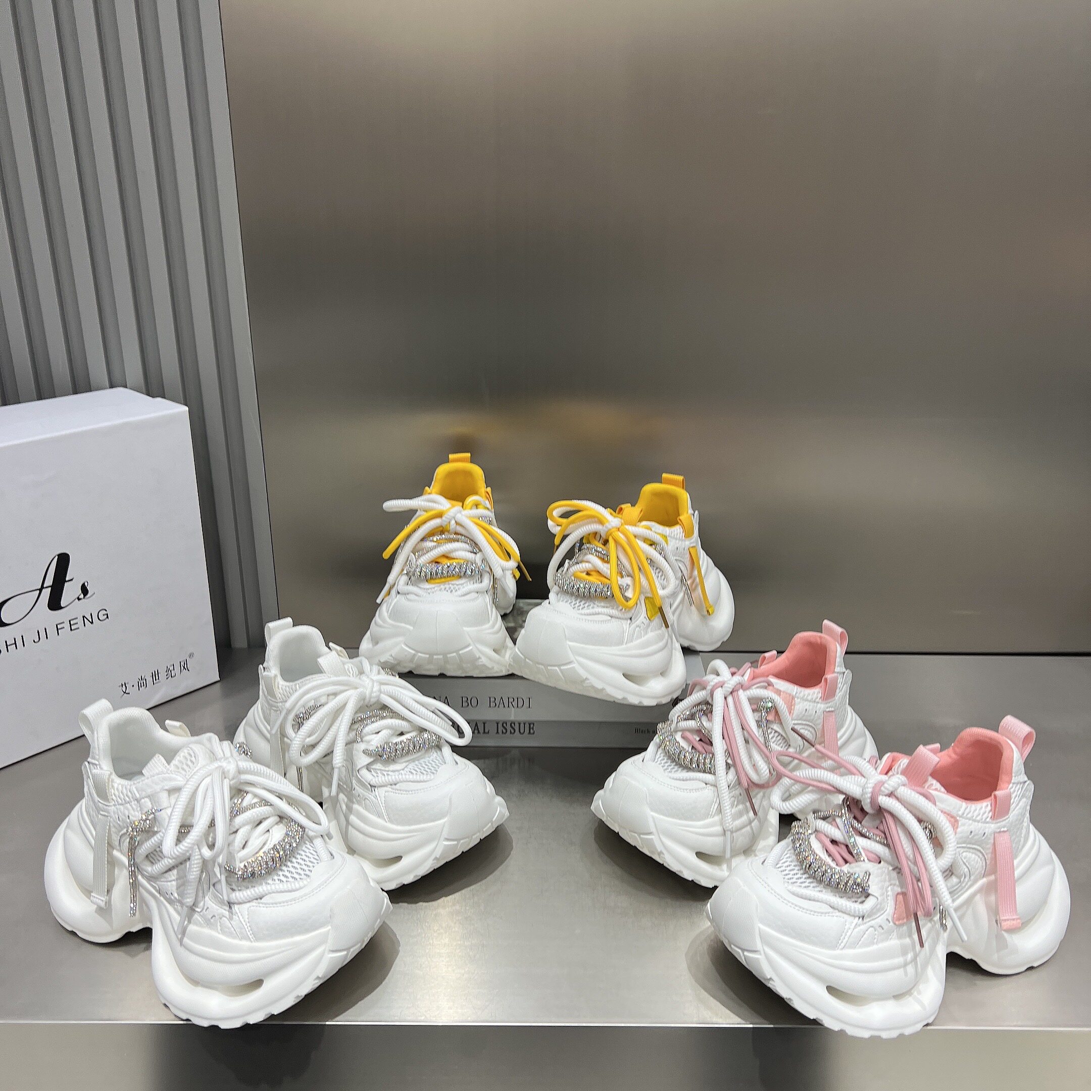 水钻透气网面拼色老爹鞋女2026新款7cm厚底松糕绑带网鞋休闲鞋女