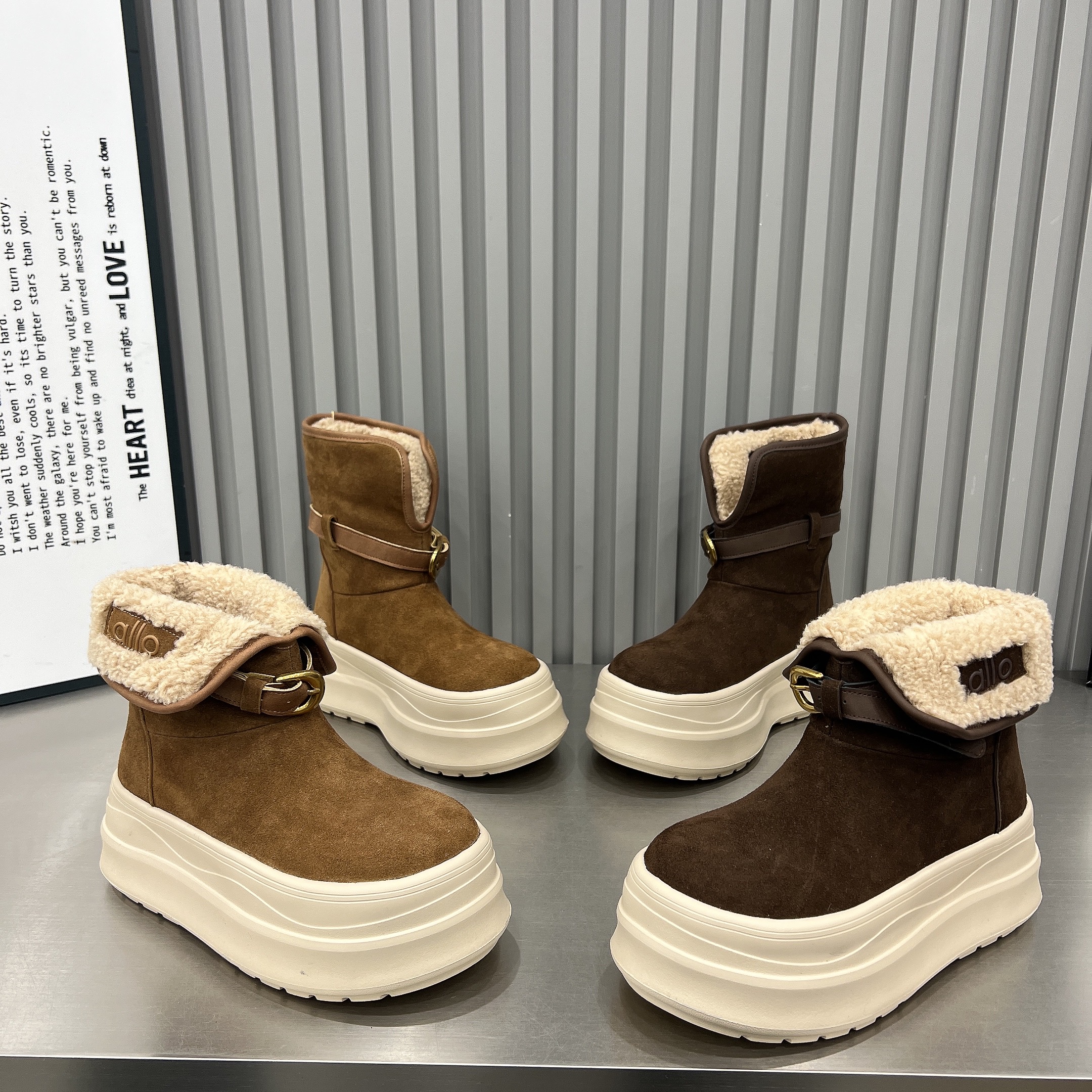 厚底松糕加绒保暖棉鞋女2025新款真皮磨砂皮毛口短靴马丁靴雪地靴