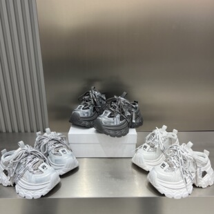 包头半拖鞋 7cm厚底松糕休闲鞋 女2026新款 水钻系带透气网面老爹鞋